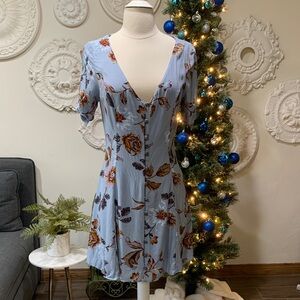 Kimchi Blue Floral Mini Dress in Blue and Brown